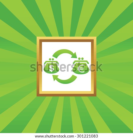 Exchange between dollar and euro purses in golden frame, on green abstract background