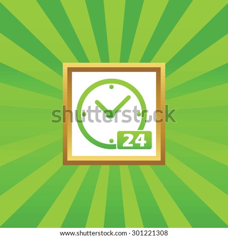 Image of clock with text 24 in golden frame, on green abstract background