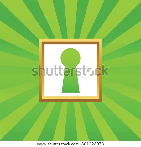 Image of keyhole in golden frame, on green abstract background