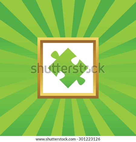 Image of puzzle piece in golden frame, on green abstract background