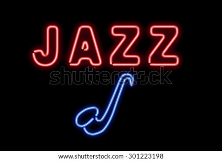 Glowing neon jazz sing on black background
