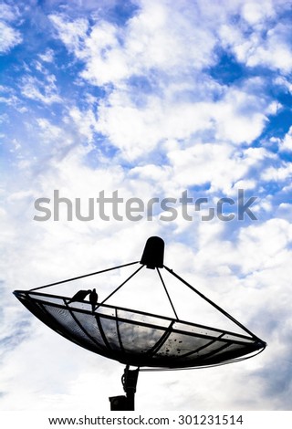 Best signal with satellite dish and couple birds on the roof with cloudy and blue sky
