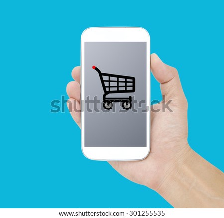 Hand holding smart phone , shopping concept