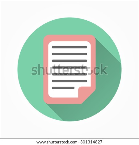 Document  - icon with long shadow, flat design. Vector illustration