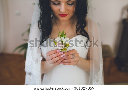 beautiful bride closeup portrait under a veil