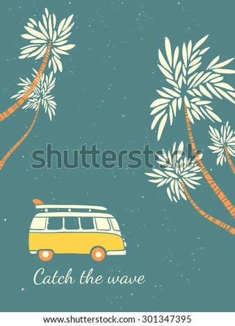 bus with surf board. vector illustration