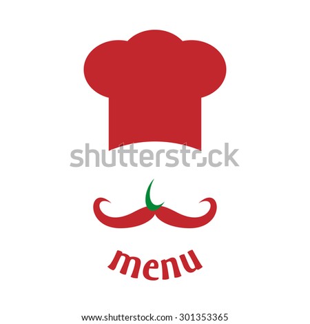 Big chef hat with mustache. Foods Service icon. Menu card. Simple flat vector illustration, EPS 10.