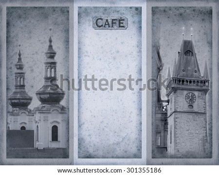 Menu background with view of Prague