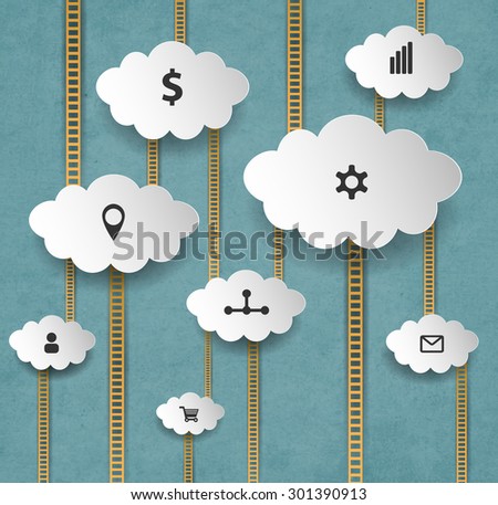 Abstract Internet Marketing Background With Clouds And Stairs
