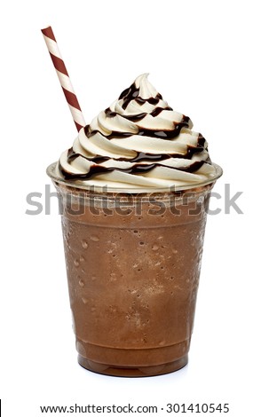 Frappuccino in take away cup with straw isolated on white background Royalty-Free Stock Photo #301410545