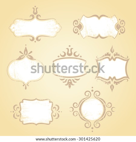 Collection of seven vector grunge vintage frames and banners illustrations