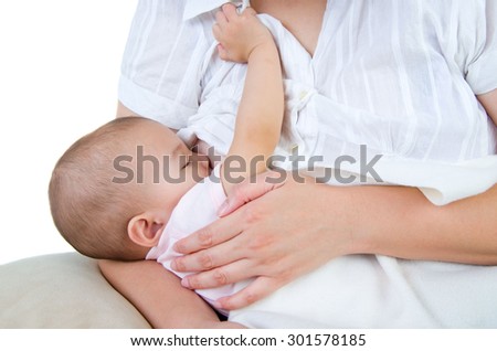 Asian mother breastfeeding her baby girl Royalty-Free Stock Photo #301578185