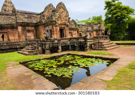 sand stone castle, phanomrung in Buriram province, Thailand. Religious buildings constructed by the ancient Khmer art, Phanom rung national park in North East of Thailand 