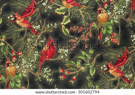 Colorful cotton fabric with bird pattern for background or texture
