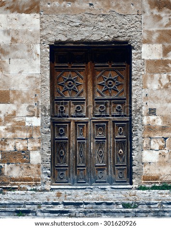 Wooden Ancient Italian Door in Historic Center of Palermo, Vintage Style Toned Picture