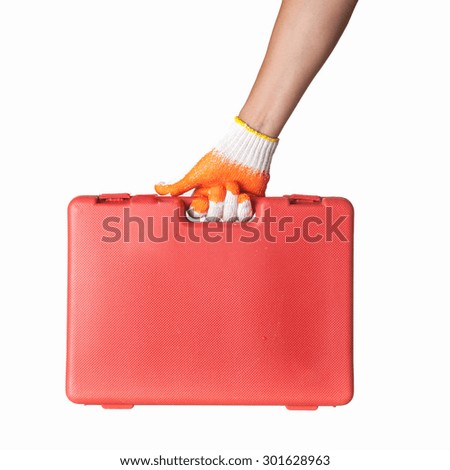 Hand holding tool box Isolated on White Background