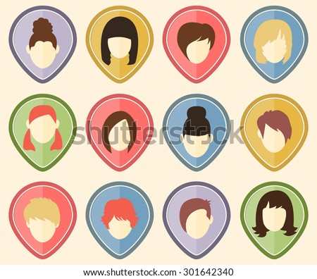 Set of 12 user icons for web sites and social networks. Women.