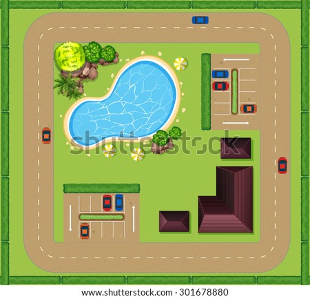 Aerial view of luxurious house illustration