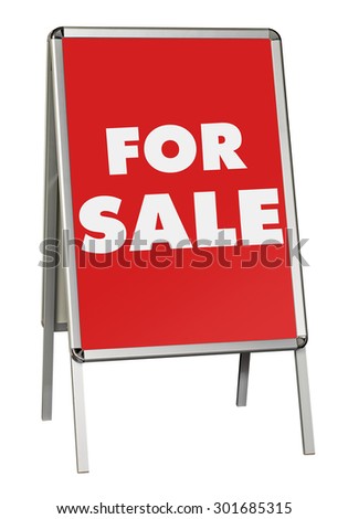 "FOR SALE" Pavement signboard isolated on white background  including clipping path 