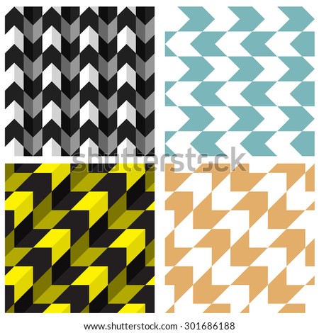 3D geometric illusion Arrow line pattern in four style. vector illustration.