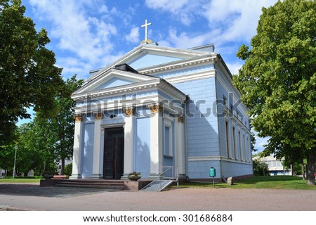 Hamina, Finland. Beautiful Lutheran church in the style of neoclassicism Royalty-Free Stock Photo #301686884