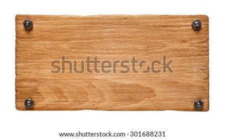 screwed wooden signboard isolated