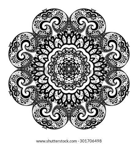 Vector Beautiful Deco Black Mandala, Patterned Design Element, Ethnic Amulet