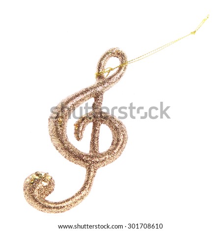 Golden music note isolated on white background on Holiday