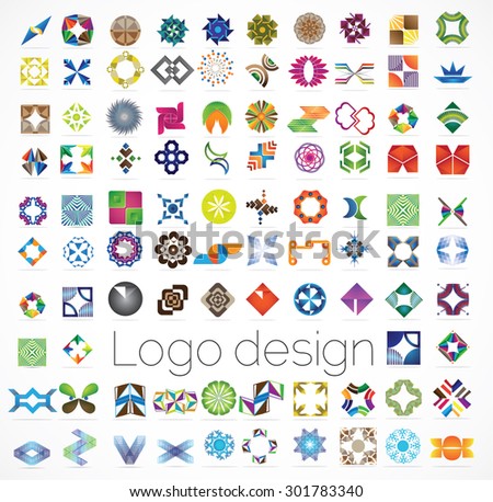Business abstract set of 94 logo designs, vector illustration. Unusual icons - isolated on white background, abstract icon