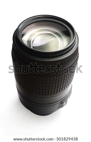 camera zoom lens on white background