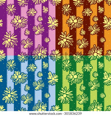 Seamless vector pattern with hand drawn watercolor flowers in four different colors