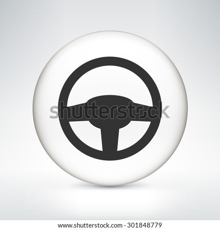 Car Steering Wheel on White Round Button