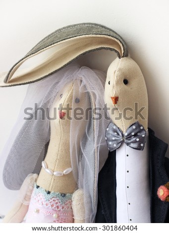 wedding card,portrait of  bunnies, bride and groom 