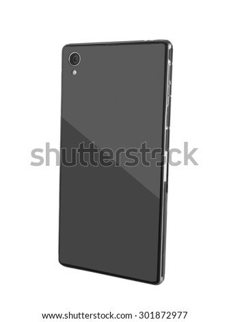 Black smartphone back cover with camera isolated on white Royalty-Free Stock Photo #301872977