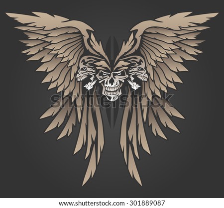 Winged skulls in a butterfly style shape vector illustration