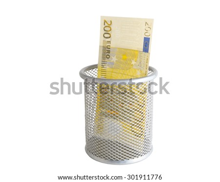 The Empty container and banknotes on white background