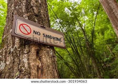 no smoking sign on tree, bushfire protection concept