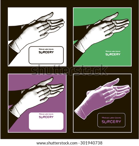 Gloves. Two hands. Label, design element, logo. Vector image. Black and white. Green. Pink