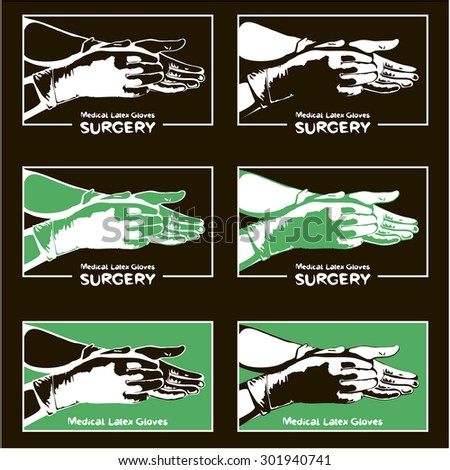 Gloves. Two hands. Label, design element, logo. Vector image. Black and white. Green