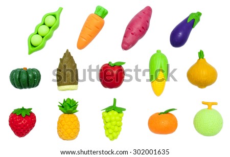 Clay Rubber Fruits And Vegetables No Shadow Isolation