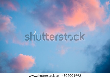 Pink clouds and moon heaven Royalty-Free Stock Photo #302001992
