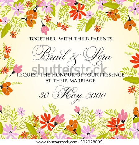 Wedding invitation or card with abstract floral background.