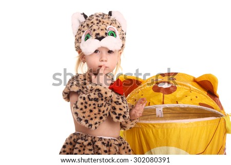 cute little baby in the costume of a tiger