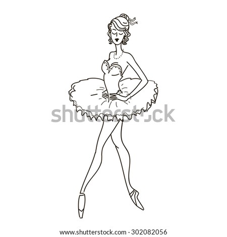 Beautiful black and white drawing ballerina on a white background,sketch.