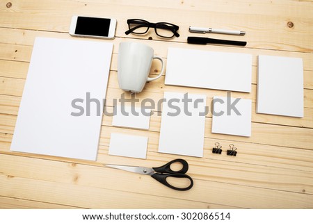 Blank Stationery Set on wooden background