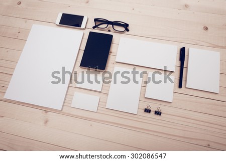 Blank Stationery Set on wooden background