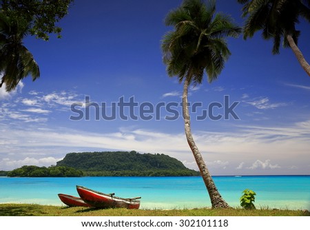 Red canoes-Port Olry-Vanuatu Royalty-Free Stock Photo #302101118