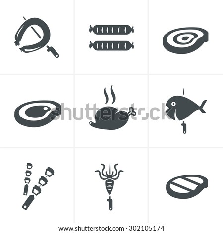 Grill and barbecue related vector icons set