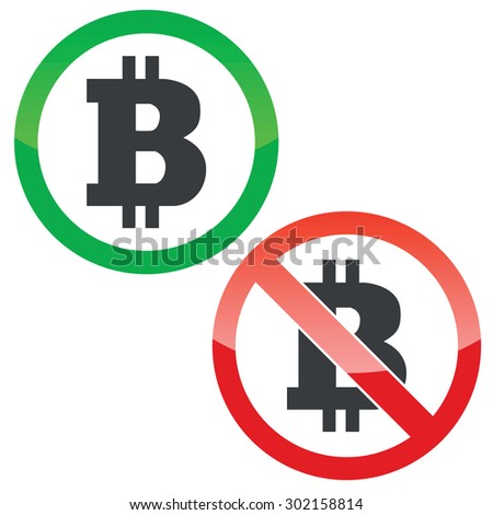 Allowed and forbidden signs with bitcoin symbol, isolated on white