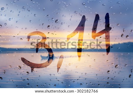 Rain on glass with Pi number (3,14) tex